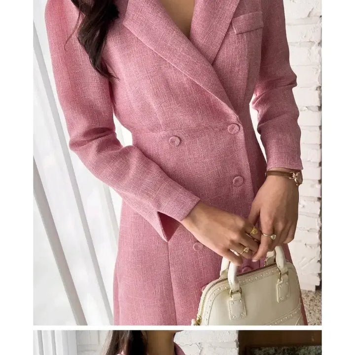 [BUNJANG] Pink Tweed Flare Dress / 핑크 트위드 더블 버튼 플레어 원피스