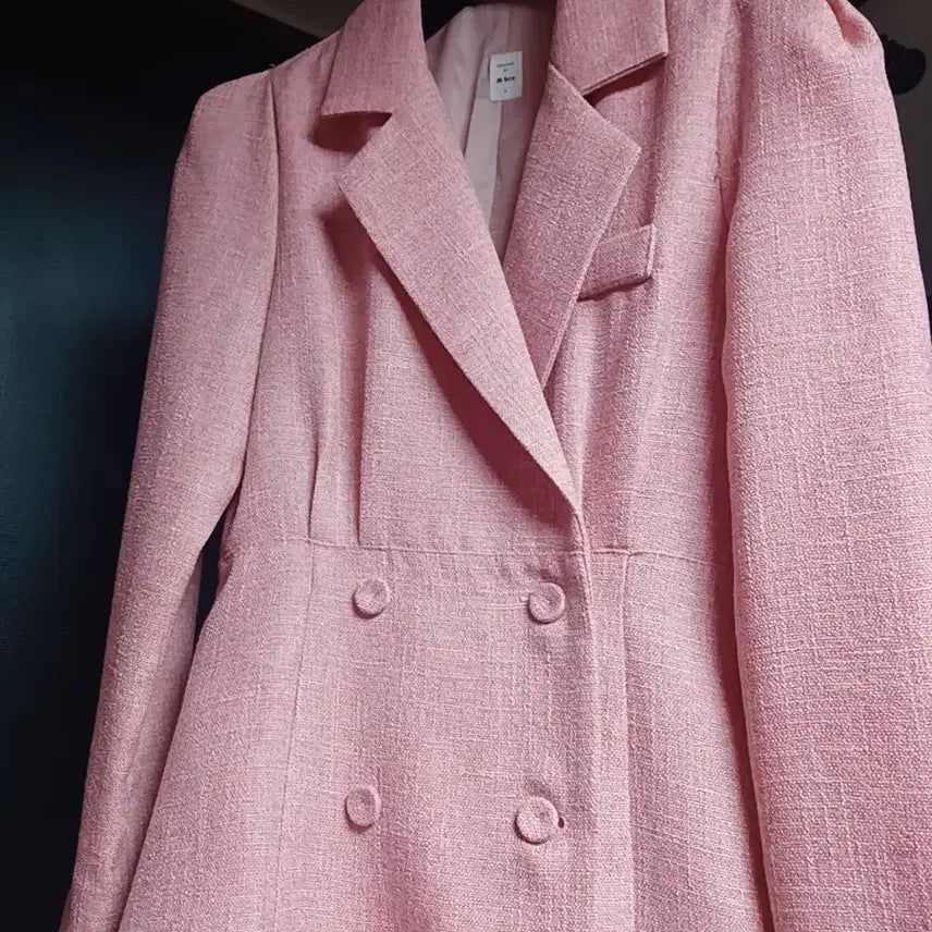 [BUNJANG] Pink Tweed Flare Dress / 핑크 트위드 더블 버튼 플레어 원피스