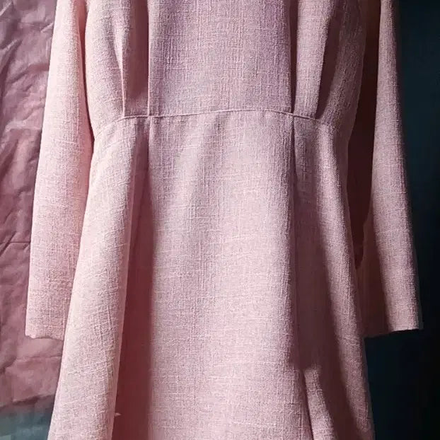 [BUNJANG] Pink Tweed Flare Dress / 핑크 트위드 더블 버튼 플레어 원피스