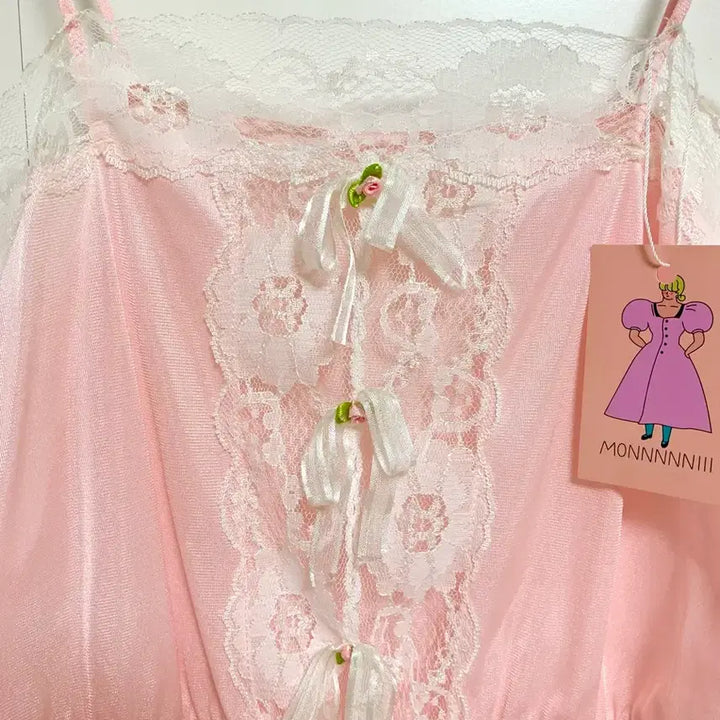 [BUNJANG] Vintage Pink Lace Ribbon Bodysuit / 빈티지 핑크 레이스 리본 바디수트
