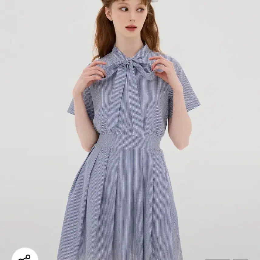 [BUNJANG] Woojoo Studio Scarf Neck Mini Dress / 우주스튜디오 스카프 넥 미니 원피스 하프 슬리브 스트라이프 블루