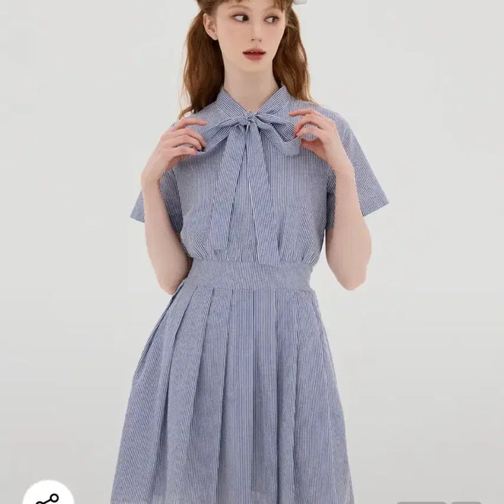 [BUNJANG] Woojoo Studio Scarf Neck Mini Dress / 우주스튜디오 스카프 넥 미니 원피스 하프 슬리브 스트라이프 블루