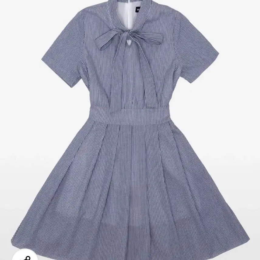 [BUNJANG] Woojoo Studio Scarf Neck Mini Dress / 우주스튜디오 스카프 넥 미니 원피스 하프 슬리브 스트라이프 블루