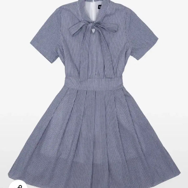 [BUNJANG] Woojoo Studio Scarf Neck Mini Dress / 우주스튜디오 스카프 넥 미니 원피스 하프 슬리브 스트라이프 블루