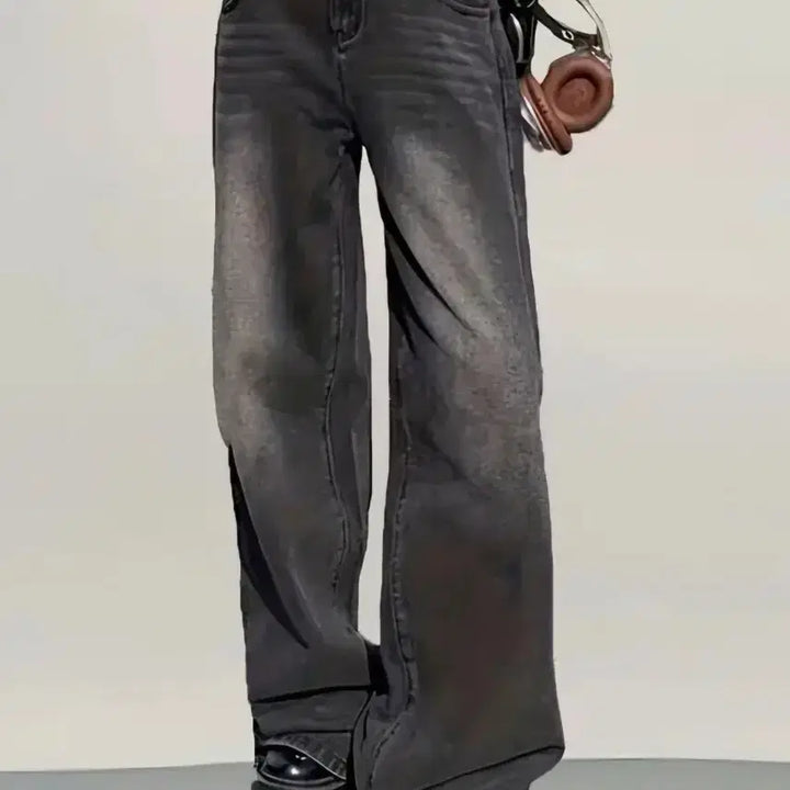 [BUNJANG] Black Washed Wide Denim Pants / 새상품 워싱 블랙 와이드 데님 팬츠