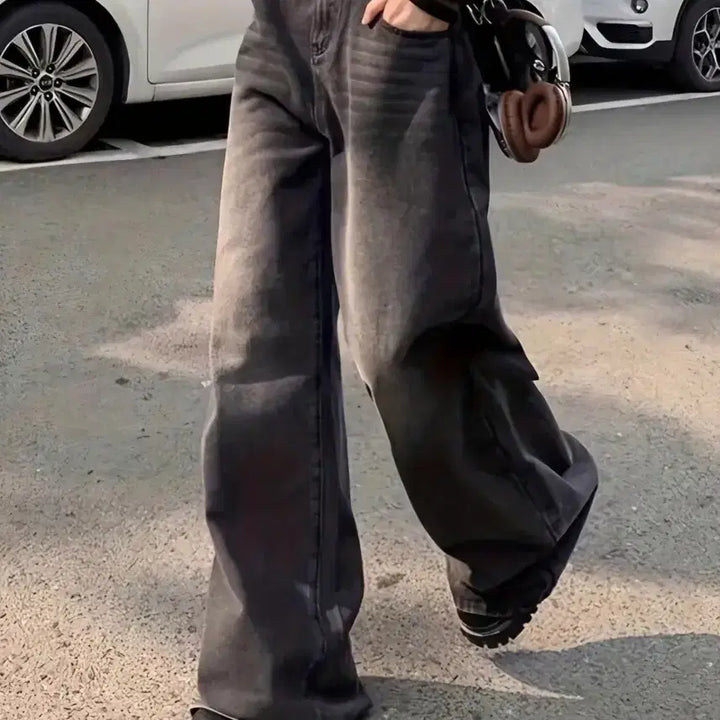 [BUNJANG] Black Washed Wide Denim Pants / 새상품 워싱 블랙 와이드 데님 팬츠