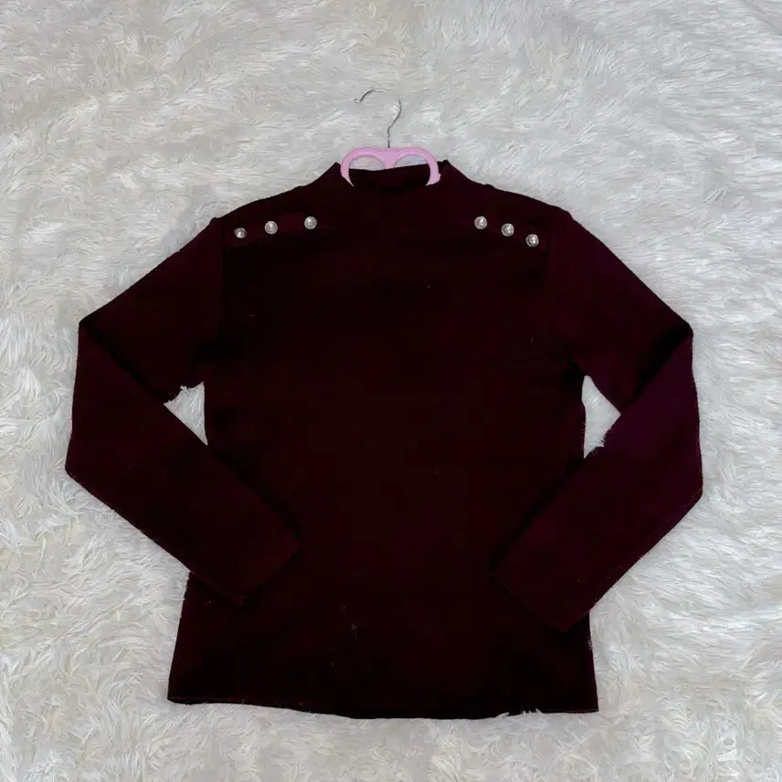 [BUNJANG] Burgundy Gold Button Knit Top / 갸루템) 버건디 금장 니트