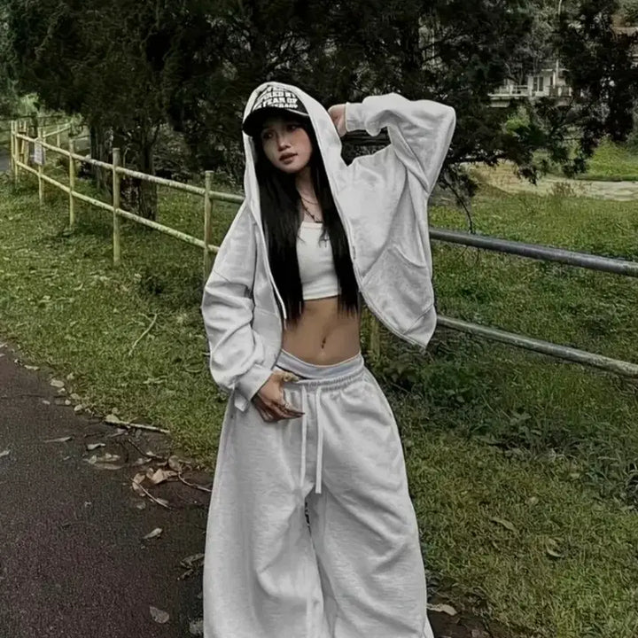 [BUNJANG] Wide Fleece Two-Piece Set / -새상품- 기모 와이드 투피스