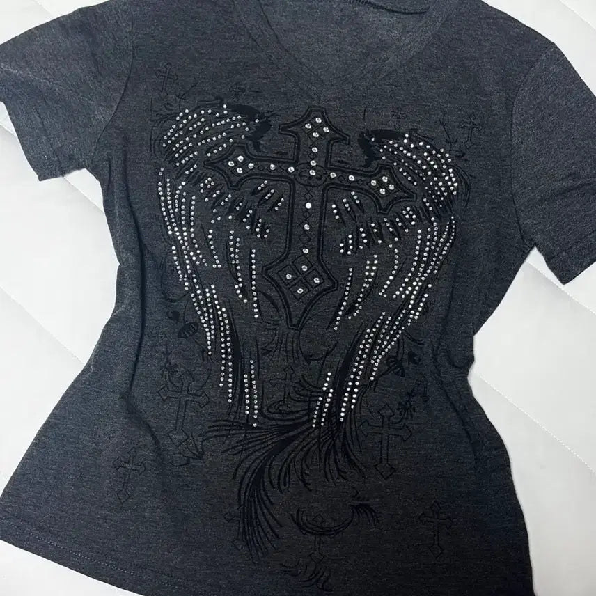 [BUNJANG] Vintage Cubic Y2k Rock Chic Punk Charcoal Short Sleeve / 빈티지 큐빅 반팔 y2k 락시크 펑크 차콜 판매