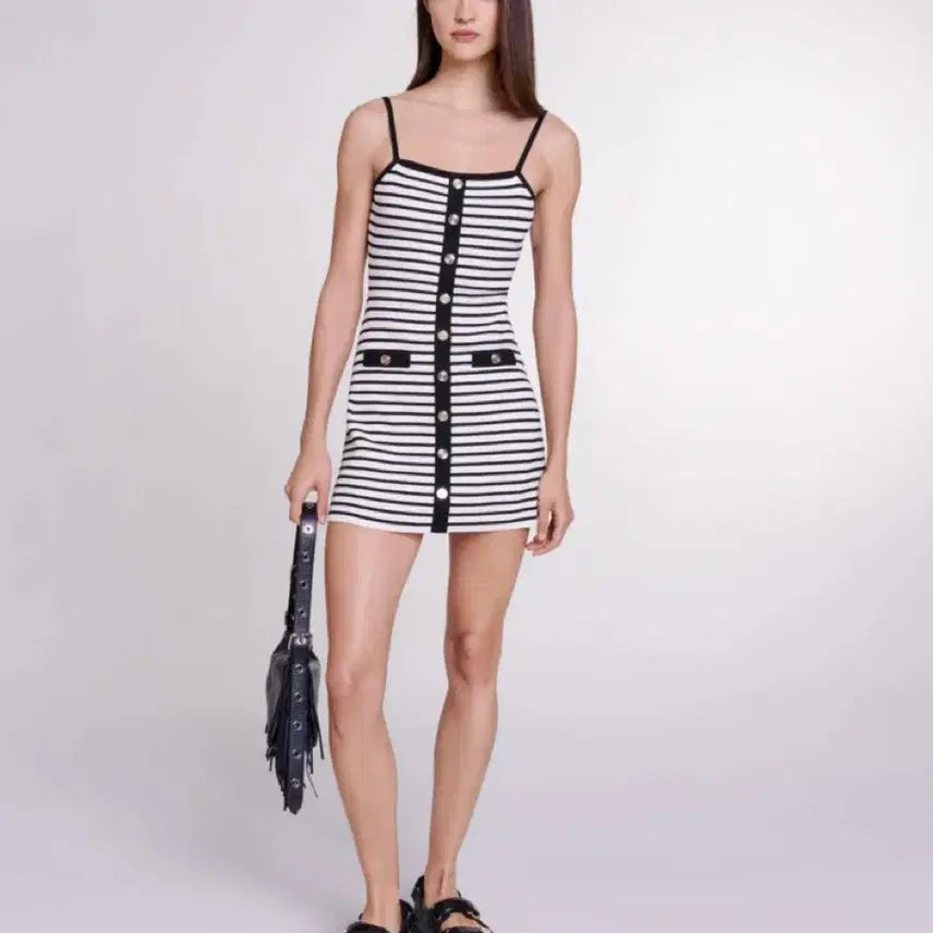 [BUNJANG] Maje Striped Button Mini Dress / 기간할인. Maje 마쥬 스트라이프 버튼 미니원피스