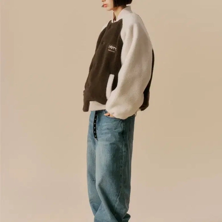 [BUNJANG] Urban Type Padded Fleece Varsity Jacket Brown (M) / (택있음) 어반디타입 패디드 플리스 바시티 자켓 브라운 컬러