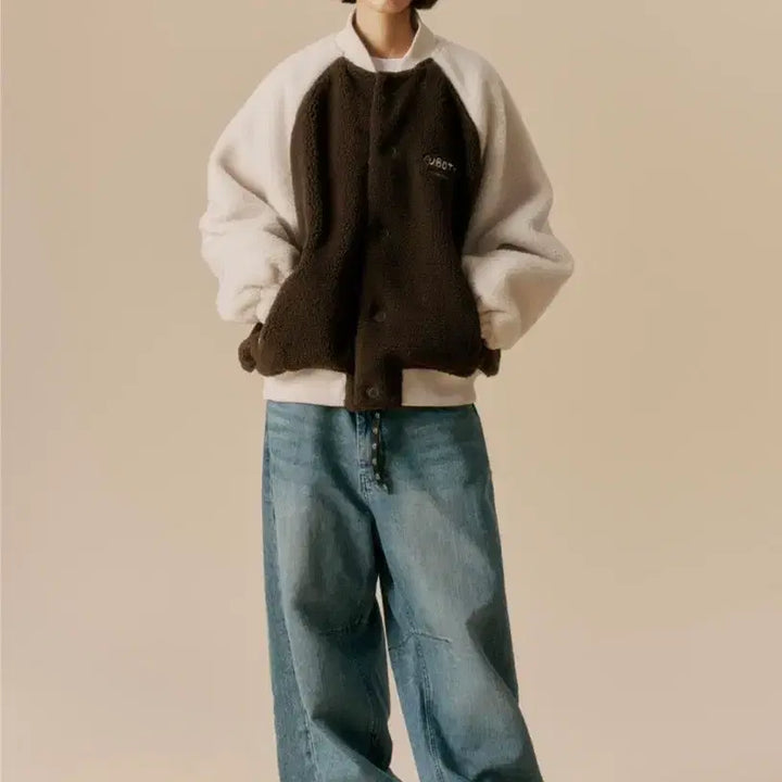 [BUNJANG] Urban Type Padded Fleece Varsity Jacket Brown (M) / (택있음) 어반디타입 패디드 플리스 바시티 자켓 브라운 컬러