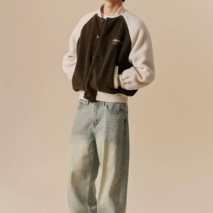 [BUNJANG] Urban Type Padded Fleece Varsity Jacket Brown (M) / (택있음) 어반디타입 패디드 플리스 바시티 자켓 브라운 컬러