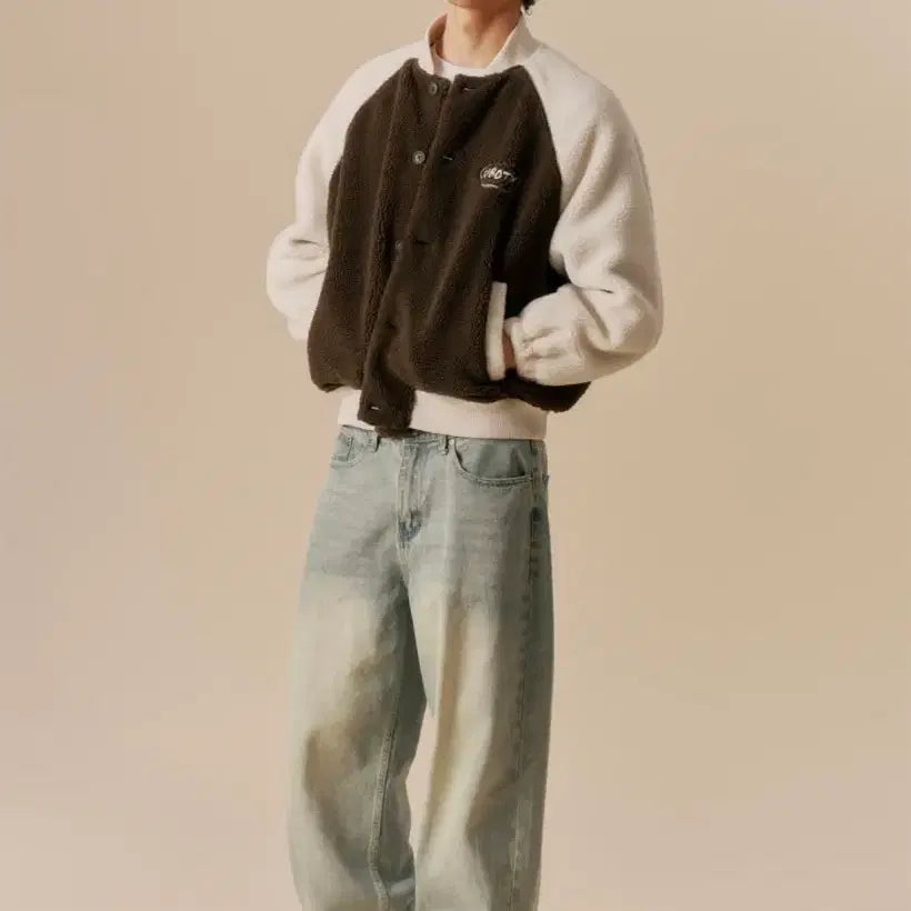 [BUNJANG] Urban Type Padded Fleece Varsity Jacket Brown (M) / (택있음) 어반디타입 패디드 플리스 바시티 자켓 브라운 컬러