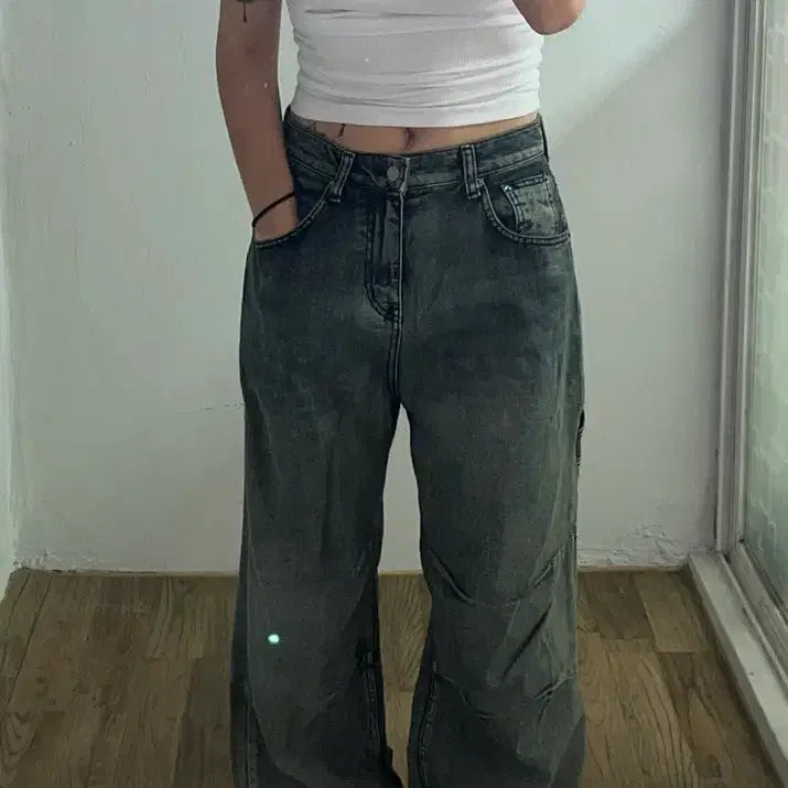 [BUNJANG] All ब्रश Carpenter Wide Denim Pants (Size S) / 올브러쉬 카펜터 와이드 데님 (s)