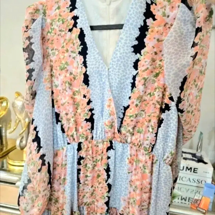 [BUNJANG] Floral Chiffon Long Dress / 플라워 쉬폰 롱 원피스44반55반