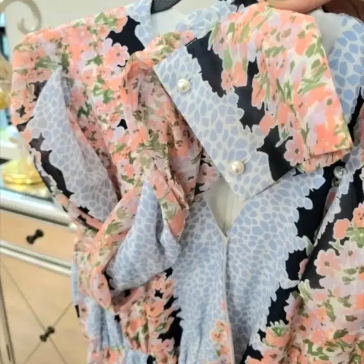 [BUNJANG] Floral Chiffon Long Dress / 플라워 쉬폰 롱 원피스44반55반