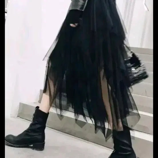 [BUNJANG] Black Long Layered Tulle Skirt / 블랙 롱 캉캉 튤 스커트44.55.66