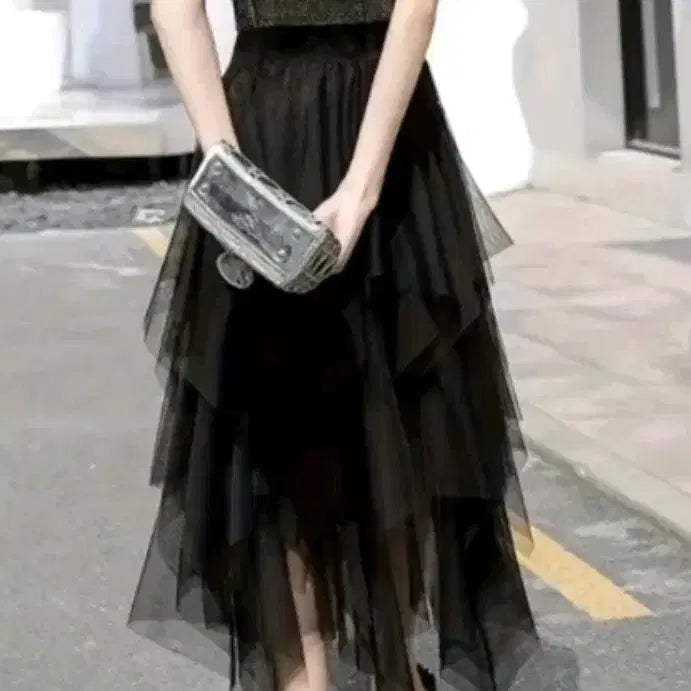 [BUNJANG] Black Long Layered Tulle Skirt / 블랙 롱 캉캉 튤 스커트44.55.66