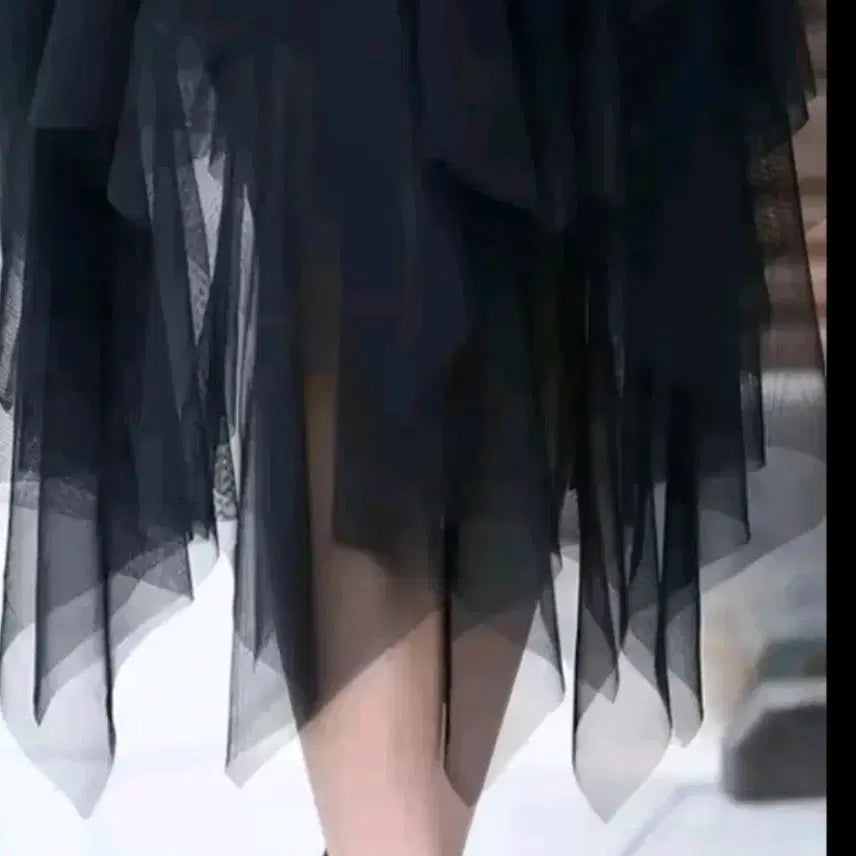 [BUNJANG] Black Long Layered Tulle Skirt / 블랙 롱 캉캉 튤 스커트44.55.66