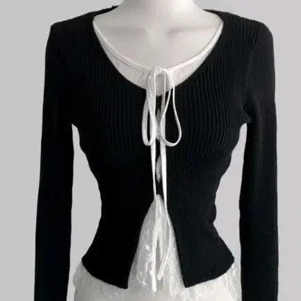 [BUNJANG] Black Ribbon Cardigan (Free Size) / 블랙 리본 가디건(프리 사이즈)