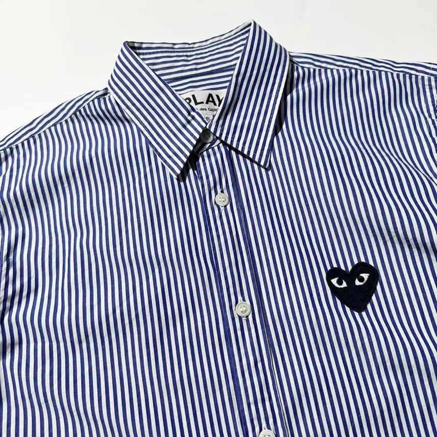 [BUNJANG] Comme des Garcons Play Heart Patch Stripe Shirt / [S] 꼼데가르송 플레이 하트와펜 스트라이프 셔츠