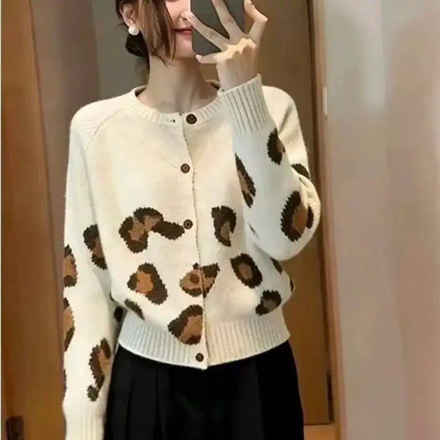[BUNJANG] Leopard Pattern Cardigan / 레오파드 패턴 가디건 아이보리 연베이지