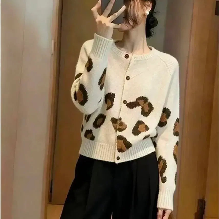 [BUNJANG] Leopard Pattern Cardigan / 레오파드 패턴 가디건 아이보리 연베이지