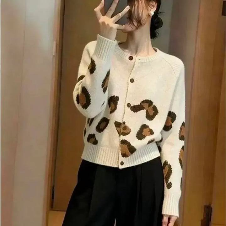 [BUNJANG] Leopard Pattern Cardigan / 레오파드 패턴 가디건 아이보리 연베이지