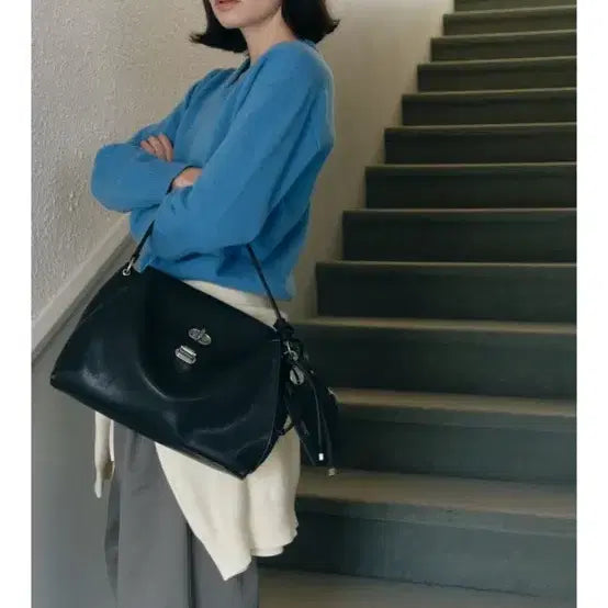 [BUNJANG] Jill Stuart AUBE Leather Shoulder Bag / 질스튜어트 AUBE 가죽 숄더백 블랙 가방