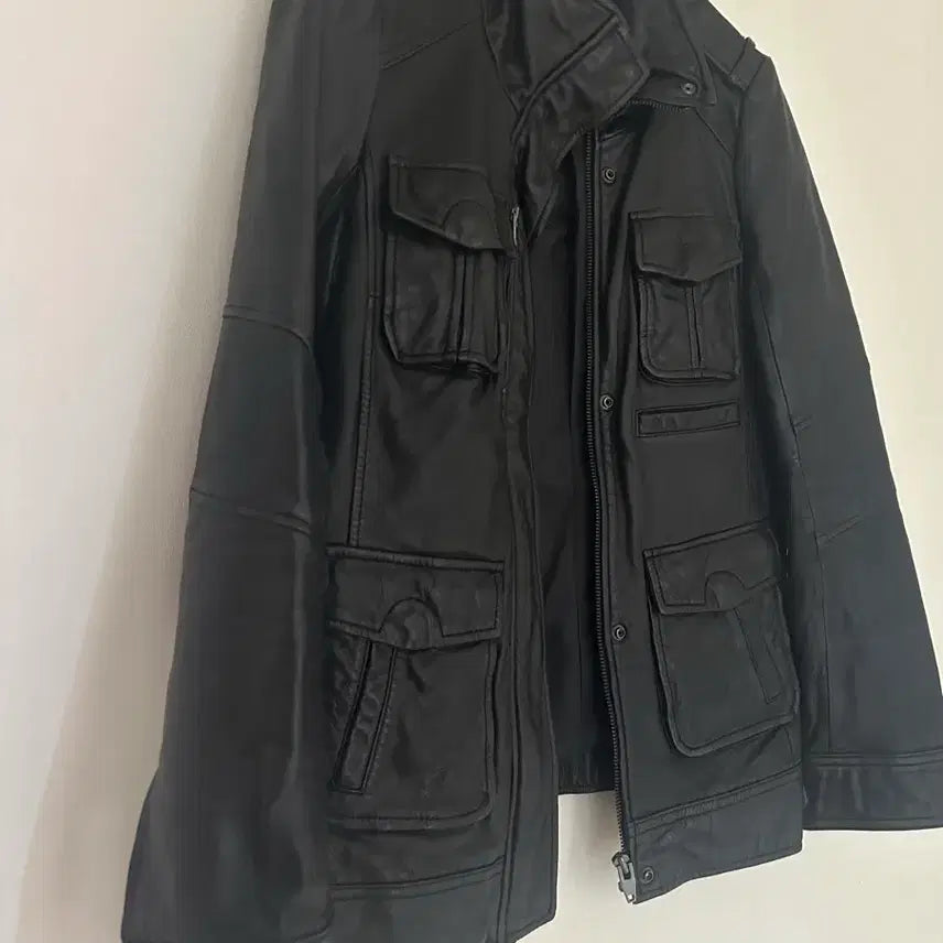 [BUNJANG] Black Leather Pocket Jacket / 블랙 레더 포켓 자켓 양가죽자켓
