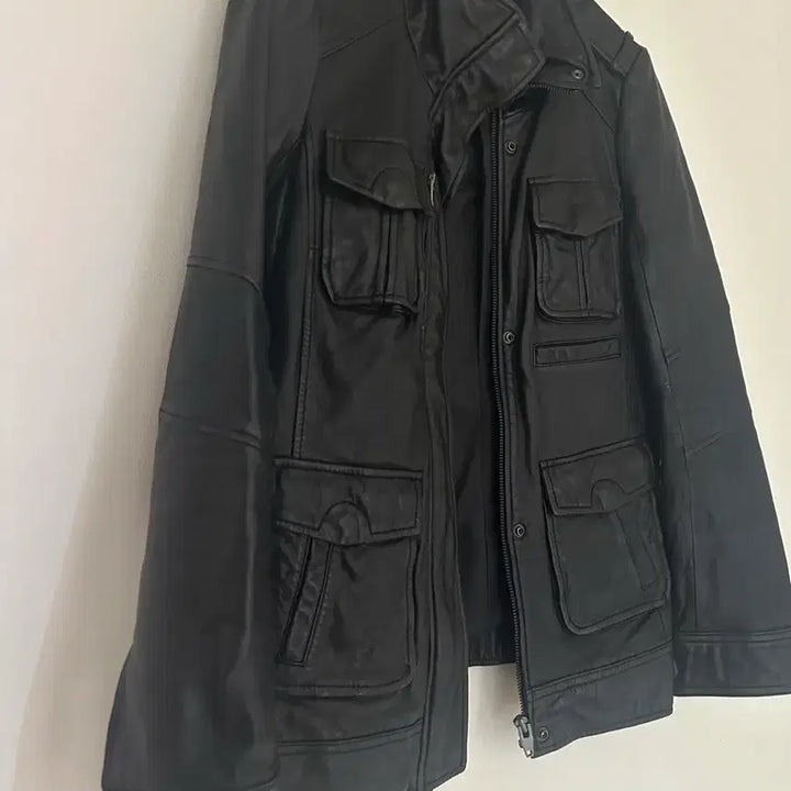 [BUNJANG] Black Leather Pocket Jacket / 블랙 레더 포켓 자켓 양가죽자켓