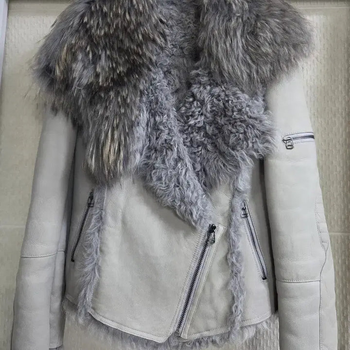 [BUNJANG] Gray Real Sheepskin Shearling Jacket / 양털 무스탕 자켓 그레이 퍼 라이더 스타일