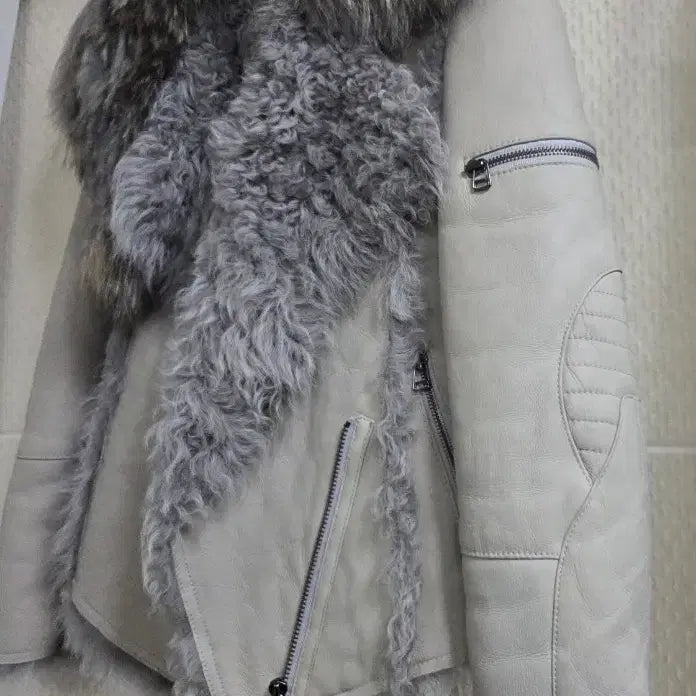 [BUNJANG] Gray Real Sheepskin Shearling Jacket / 양털 무스탕 자켓 그레이 퍼 라이더 스타일