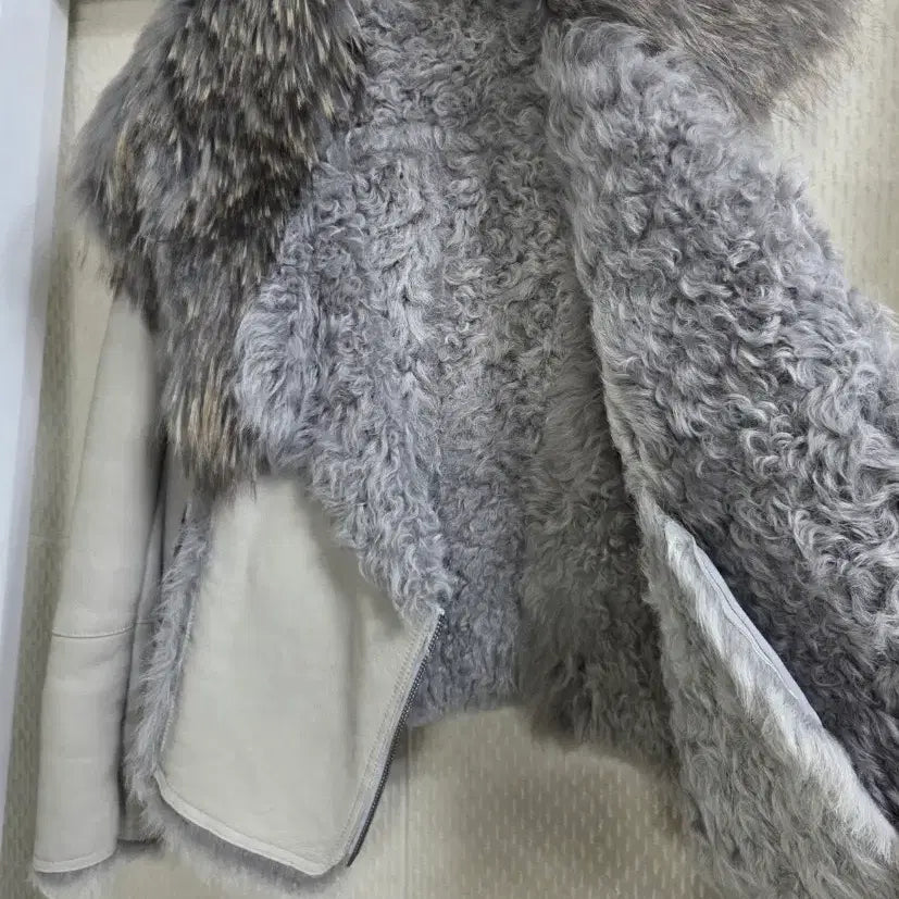 [BUNJANG] Gray Real Sheepskin Shearling Jacket / 양털 무스탕 자켓 그레이 퍼 라이더 스타일