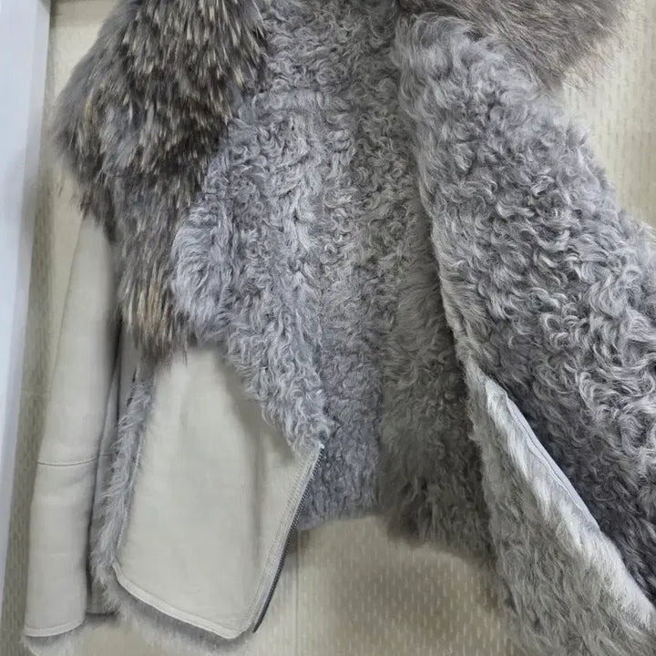 [BUNJANG] Gray Real Sheepskin Shearling Jacket / 양털 무스탕 자켓 그레이 퍼 라이더 스타일