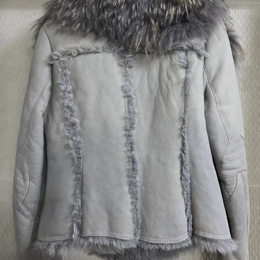 [BUNJANG] Gray Real Sheepskin Shearling Jacket / 양털 무스탕 자켓 그레이 퍼 라이더 스타일