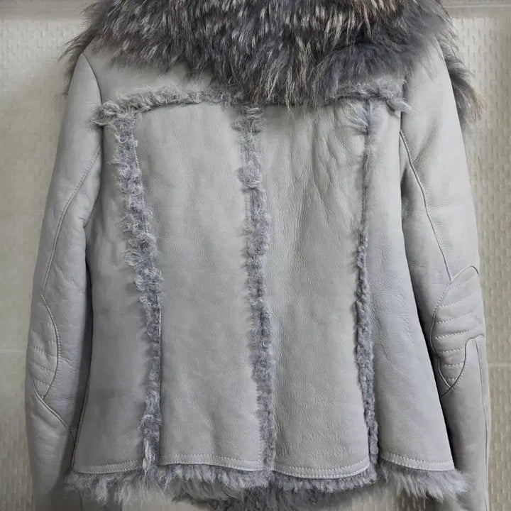 [BUNJANG] Gray Real Sheepskin Shearling Jacket / 양털 무스탕 자켓 그레이 퍼 라이더 스타일