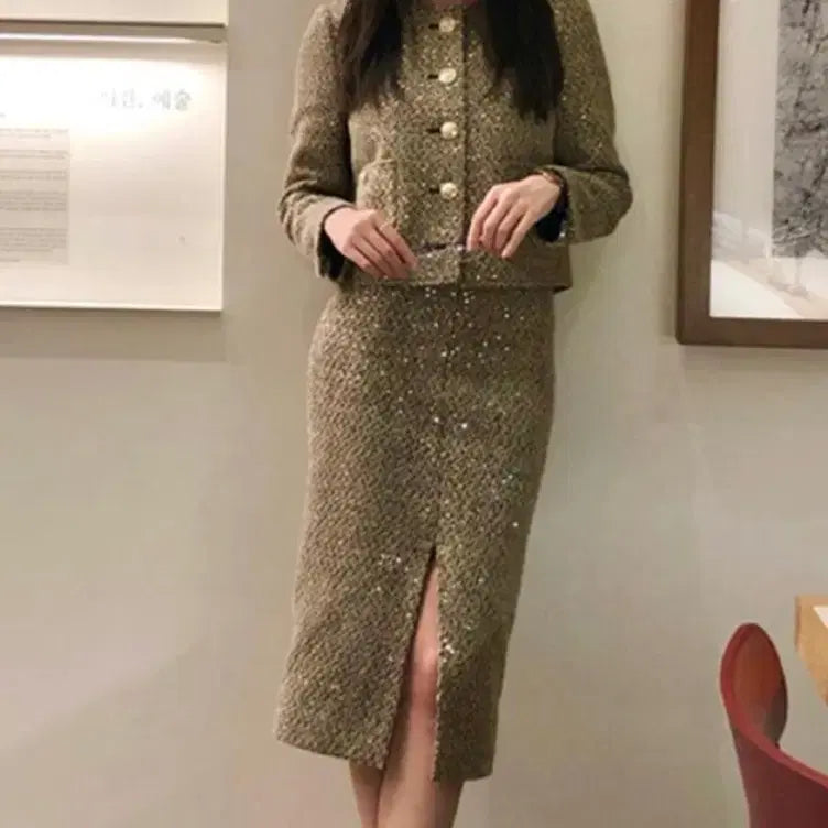 [BUNJANG] IvanaHelsinki Tweed Setup Jacket &amp; Skirt Set / 이바나헬싱키 트위드 셋업 새상품
