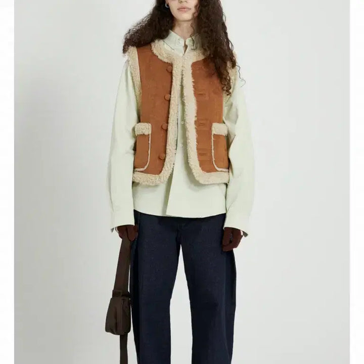 [BUNJANG] Nohant Suede Mouton Vest Brown / 노앙 무스탕조끼 베스트 BROWN