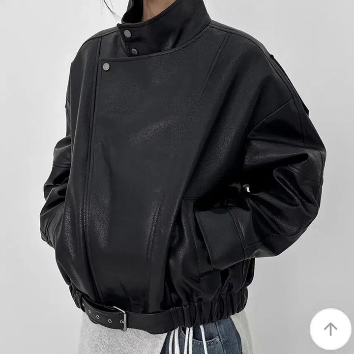 [BUNJANG] BlackUp High Neck Leather Jacket / 블랙업 하이넥 레더 자켓