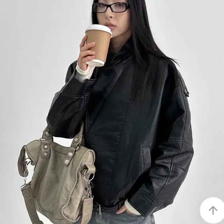 [BUNJANG] BlackUp High Neck Leather Jacket / 블랙업 하이넥 레더 자켓