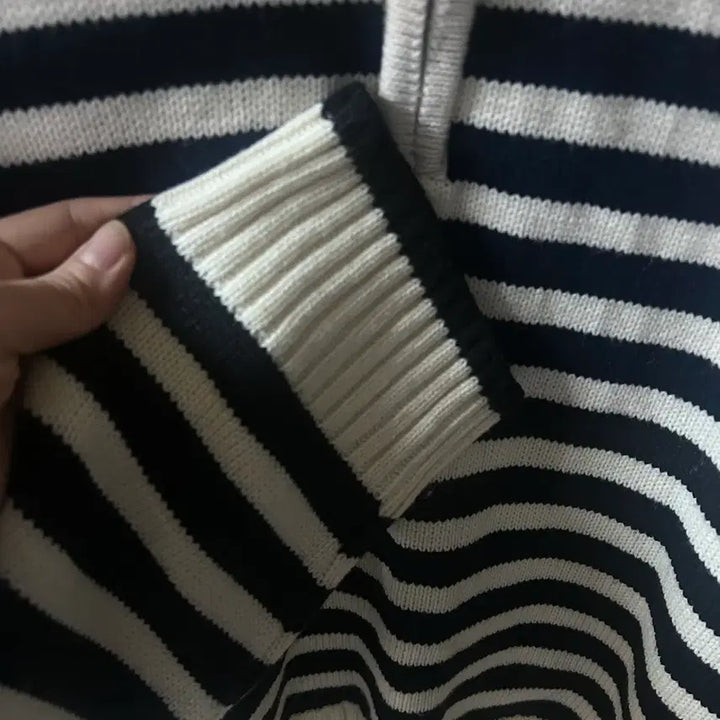 [BUNJANG] Striped Collar Knit Top / 단가라 스트라이프 카라 니트 새상품