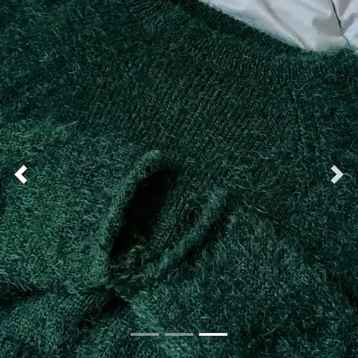 [BUNJANG] Green Fur Crop Knit Sweater / 초록색 퍼 크롭 니트 새상품