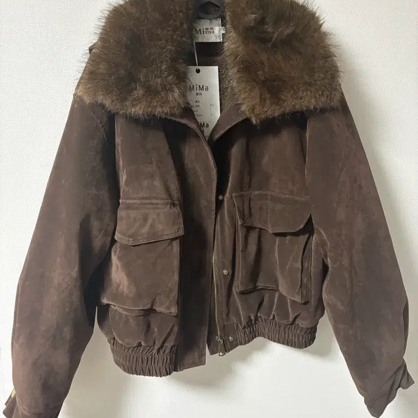[BUNJANG] Brown Suede Shearling Fur Jacket / 브라운 스웨이드 양털 퍼 자켓