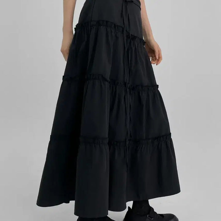 [BUNJANG] Blackup Signature Flare Long Skirt / 블랙업 시그니 플레어 롱스커트 블랙