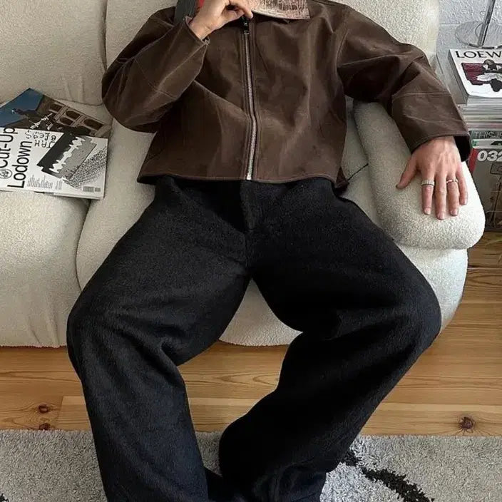 [BUNJANG] Yves Saint Laurent Classic Wool Zip-Up Blouson Jacket / 입생로랑(YSL) 라이센스 클래식 울 집업 블루종 숏 자켓