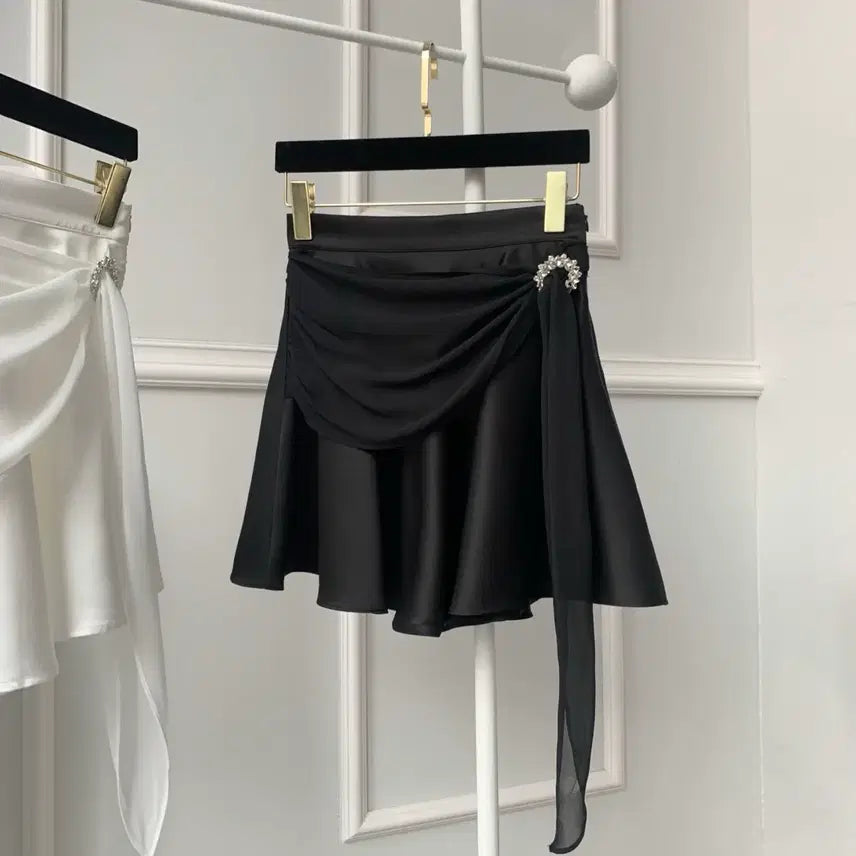 [BUNJANG] Imported Drape Cubic Silk Mini Skirt / [새상품/고퀄/수입의류]드레이프 큐빅 실크 미니 스커트