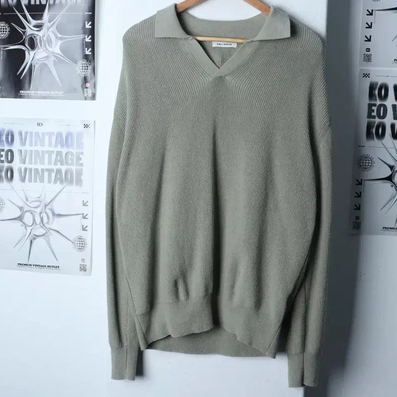 [BUNJANG] Paul Break Oversized V-Neck Knit Sweater / (XL-2XL) 폴브레이크 니트 오버핏 브이넥 그린 놈코어-173B8