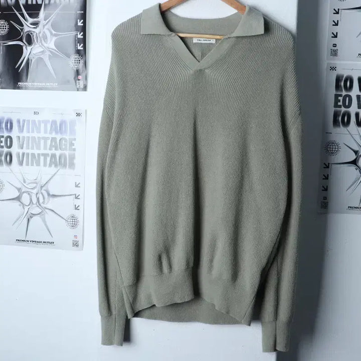 [BUNJANG] Paul Break Oversized V-Neck Knit Sweater / (XL-2XL) 폴브레이크 니트 오버핏 브이넥 그린 놈코어-173B8